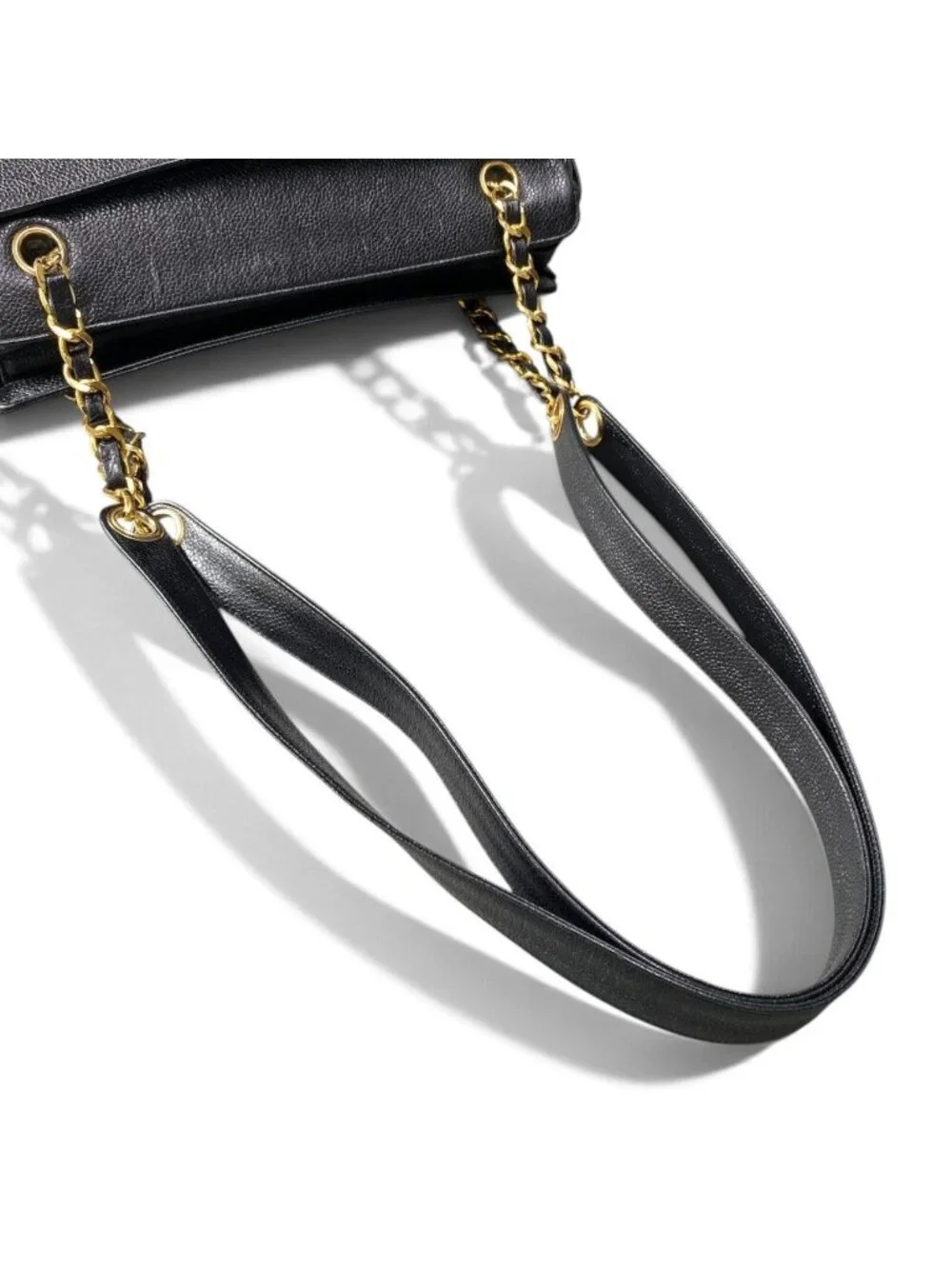 Chanel Triple CC Logo Caviar Leather Shoulder Bag Coco Chain Black